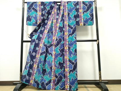 平和屋着物∴夏物　浴衣　注染　抽象文様　綿　逸品　CABK5516ng