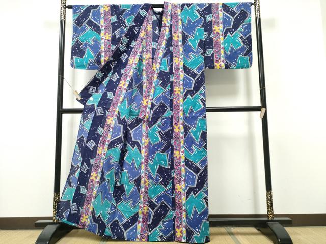 平和屋着物∴夏物　浴衣　注染　抽象文様　綿　逸品　CABK5516ng