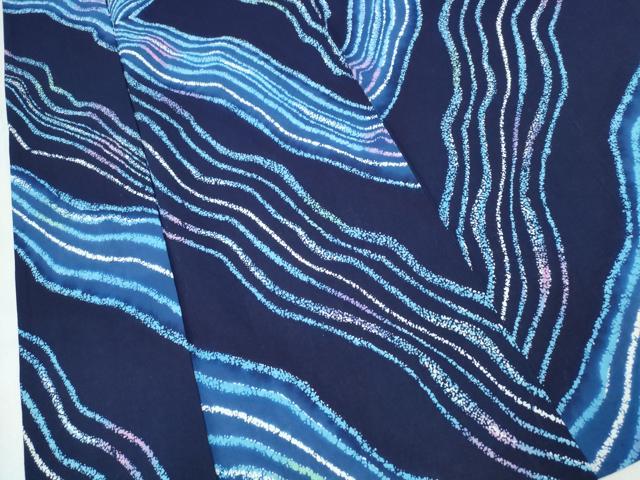 平和屋着物∴夏物　浴衣　注染　手縫い　流水文様　綿　逸品　CABK5519ng