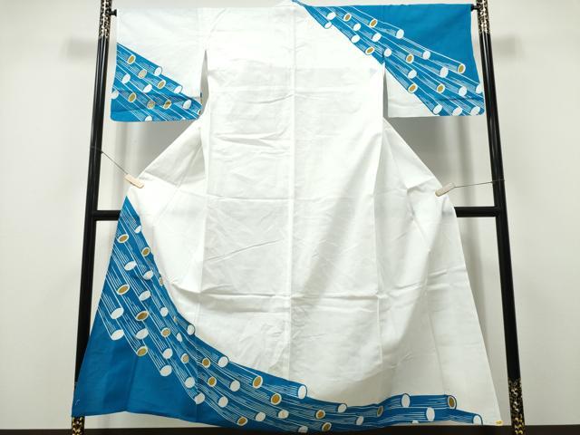 平和屋着物∴夏物　訪問着・浴衣兼用　絵羽浴衣　注染　手縫い　抽象文様　綿　逸品　CABK5520ng