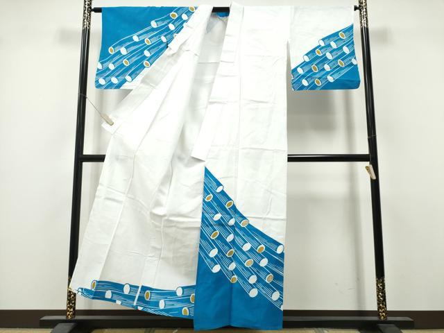 平和屋着物∴夏物　訪問着・浴衣兼用　絵羽浴衣　注染　手縫い　抽象文様　綿　逸品　CABK5520ng