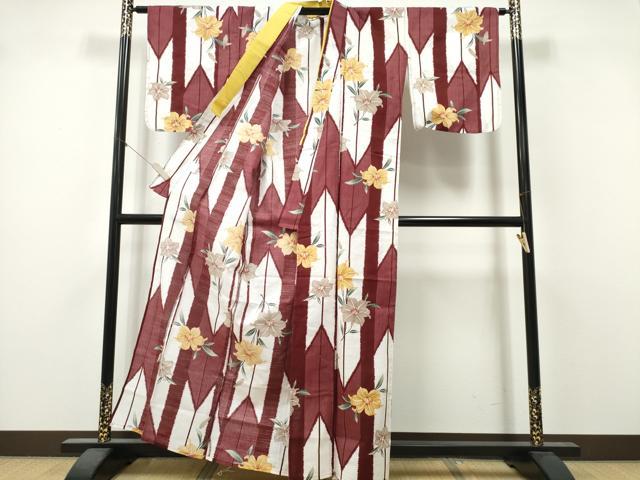平和屋着物∴夏物　浴衣　百合　矢羽文　綿　逸品　CABK5521ng