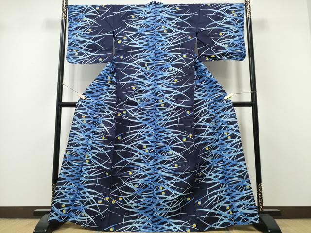 平和屋着物∴夏物　浴衣　注染　蛍　ホタル　芝草文　日本製　綿　逸品　CABK5523ng