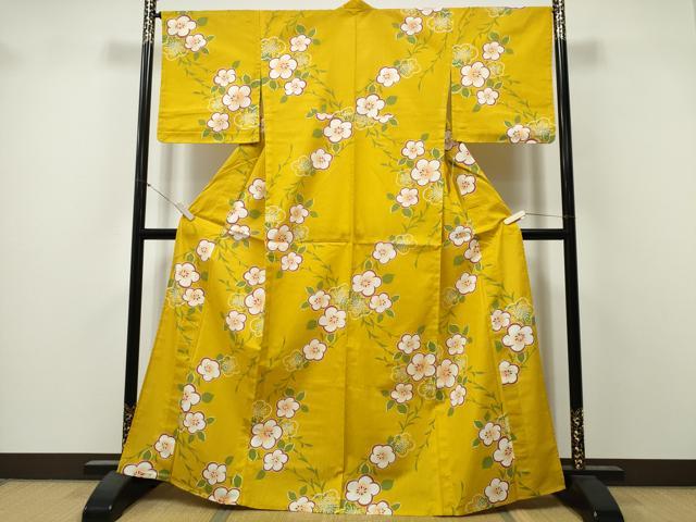 平和屋着物∴夏物　浴衣　枝垂れ柳舞花文　綿　逸品　未使用　CABK5527ng