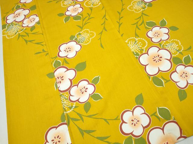 平和屋着物∴夏物　浴衣　枝垂れ柳舞花文　綿　逸品　未使用　CABK5527ng