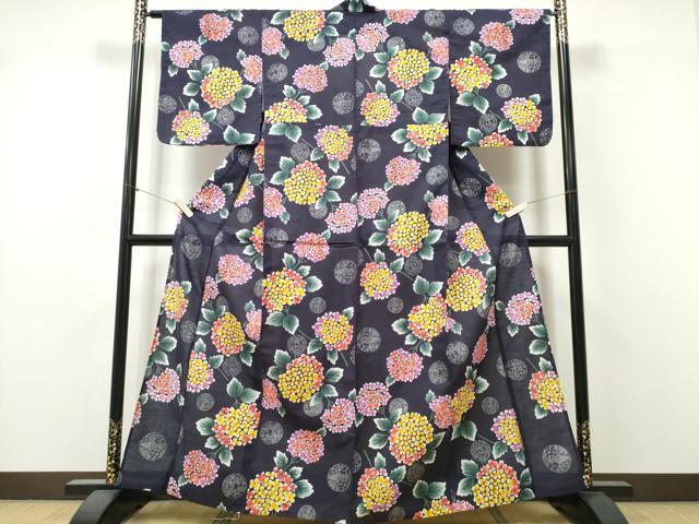 平和屋着物∴夏物　浴衣　鞠　紫陽花　アジサイ　綿　逸品　未使用　CABK5528ng
