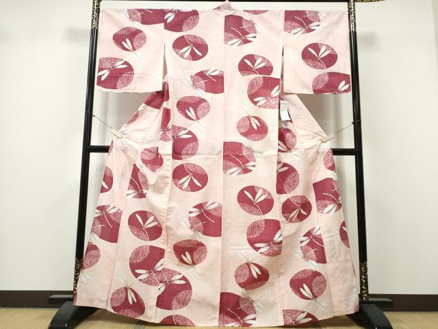 平和屋着物∴夏物　浴衣　蜻蛉　丸文　銀糸　綿　逸品　未使用　CABK5529ng