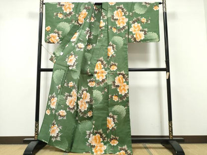 平和屋着物∴夏物　浴衣　雪輪枝牡丹　金彩　綿　逸品　未使用　CABK5532ng