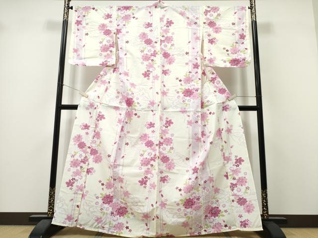 平和屋着物∴夏物　浴衣　舞蝶桜　綿　逸品　未使用　CABK5535ng