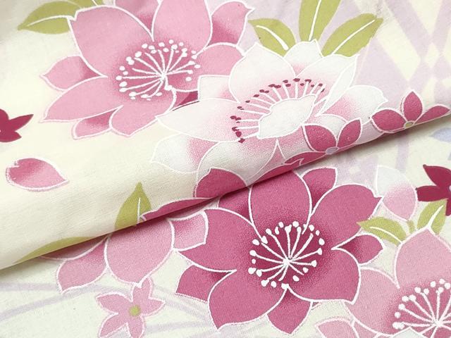 平和屋着物∴夏物　浴衣　舞蝶桜　綿　逸品　未使用　CABK5535ng