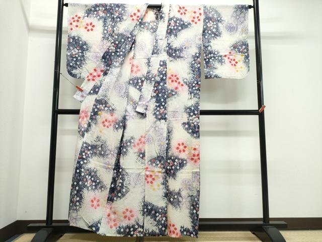 平和屋着物∴夏物　浴衣　有松鳴海絞り　霞風景花文　綿　逸品　CABK5539ng