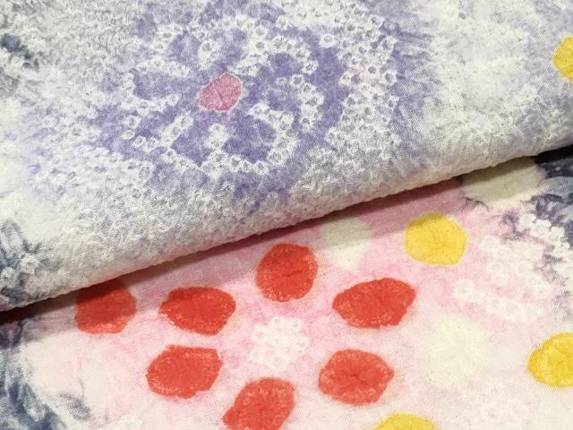 平和屋着物∴夏物　浴衣　有松鳴海絞り　霞風景花文　綿　逸品　CABK5539ng