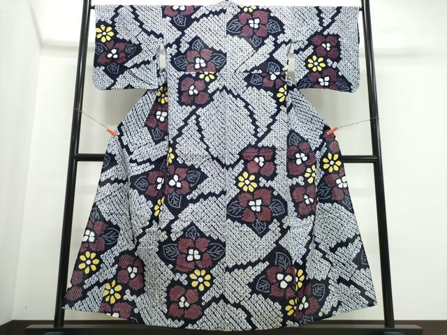 平和屋着物∴夏物　浴衣　有松鳴海絞り　枝花文　綿　逸品　CABK5546ng