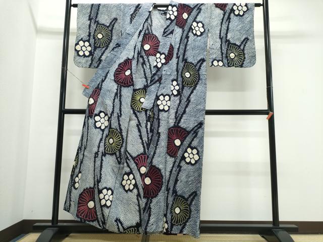平和屋着物∴夏物　浴衣　有松鳴海絞り　枝菊文　綿　逸品　CABK5558ng