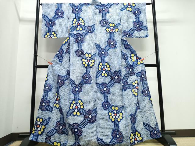 平和屋着物∴夏物　浴衣　有松鳴海絞り　洋花文　綿　逸品　CABK5560ng