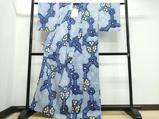 平和屋着物∴夏物　浴衣　有松鳴海絞り　洋花文　綿　逸品　CABK5560ng