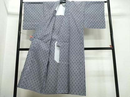 平和屋着物∴夏物　男性　浴衣　注染　手縫い　幾何学文様　綿　逸品　CABK5574ng