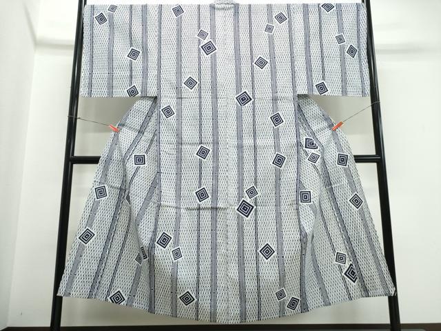 平和屋着物∴夏物　男性　浴衣　注染　竹縞網目色紙散らし　綿　逸品　CABK5578ng