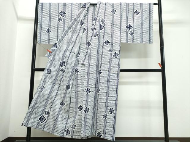 平和屋着物∴夏物　男性　浴衣　注染　竹縞網目色紙散らし　綿　逸品　CABK5578ng