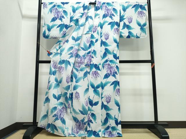 平和屋着物∴夏物　撫松庵　小紋・浴衣兼用　セオアルファ　洋花文　洗える着物　逸品　未使用　CABK5597ng