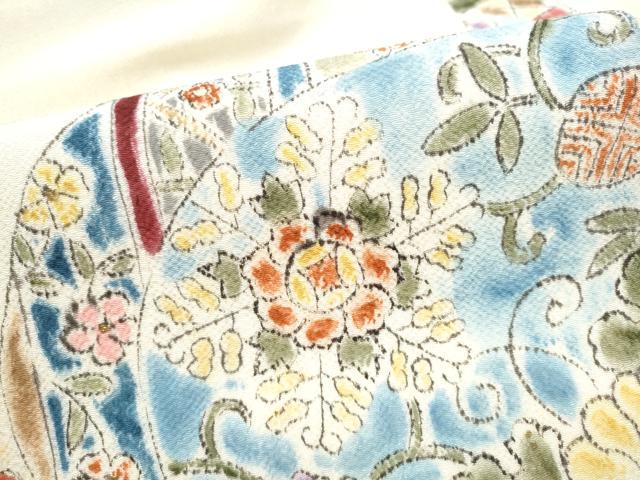 平和屋着物●九寸名古屋帯　作家物　絵皿花文　鬼しぼ縮緬　正絹　逸品　CABK5603hy