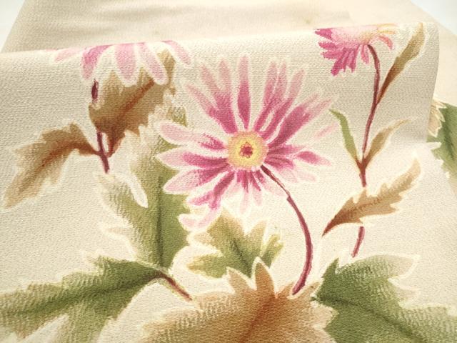 平和屋着物●九寸名古屋帯　草花文　鬼しぼ縮緬　正絹　逸品　CABK5604hy