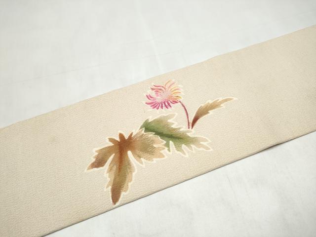 平和屋着物●九寸名古屋帯　草花文　鬼しぼ縮緬　正絹　逸品　CABK5604hy