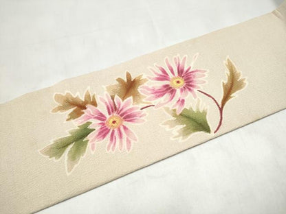 平和屋着物●九寸名古屋帯　草花文　鬼しぼ縮緬　正絹　逸品　CABK5604hy
