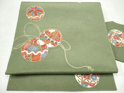 平和屋着物●創作　九寸名古屋帯　型染め　花毬文　鬼しぼ縮緬　正絹　逸品　CABK5606hy