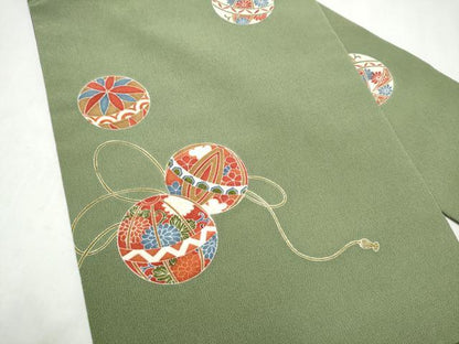 平和屋着物●創作　九寸名古屋帯　型染め　花毬文　鬼しぼ縮緬　正絹　逸品　CABK5606hy