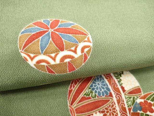 平和屋着物●創作　九寸名古屋帯　型染め　花毬文　鬼しぼ縮緬　正絹　逸品　CABK5606hy