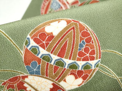 平和屋着物●創作　九寸名古屋帯　型染め　花毬文　鬼しぼ縮緬　正絹　逸品　CABK5606hy