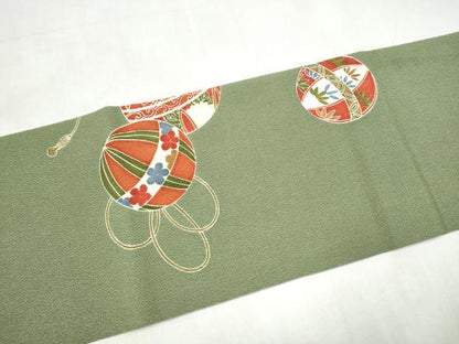 平和屋着物●創作　九寸名古屋帯　型染め　花毬文　鬼しぼ縮緬　正絹　逸品　CABK5606hy
