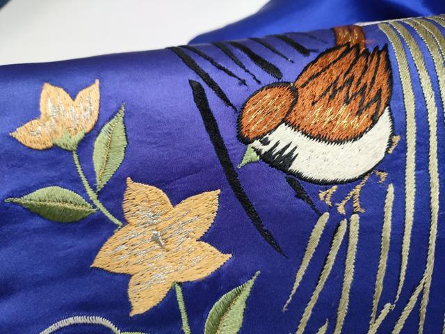 平和屋着物●アンティーク　大正ロマン　九寸名古屋帯　総手刺繍　雀　枝花文　金銀糸　正絹　逸品　CABK5613hy