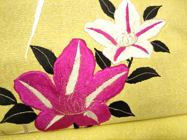 平和屋着物●アンティーク　大正ロマン　九寸名古屋帯　総手刺繍　花籠文　正絹　逸品　CABK5615hy