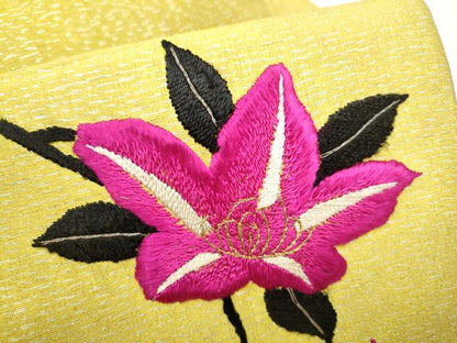平和屋着物●アンティーク　大正ロマン　九寸名古屋帯　総手刺繍　花籠文　正絹　逸品　CABK5615hy