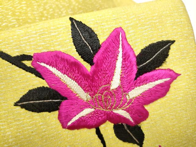 平和屋着物●アンティーク　大正ロマン　九寸名古屋帯　総手刺繍　花籠文　正絹　逸品　CABK5615hy