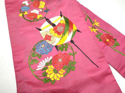 平和屋着物●アンティーク　大正ロマン　九寸名古屋帯　総手刺繍　糸巻き花文　金糸　正絹　逸品　CABK5616hy