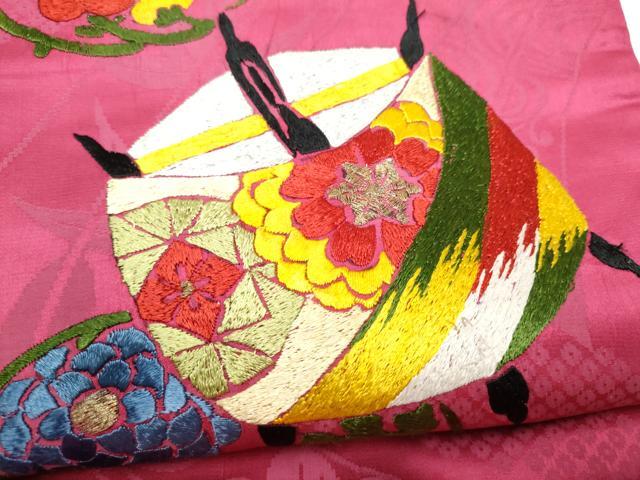 平和屋着物●アンティーク　大正ロマン　九寸名古屋帯　総手刺繍　糸巻き花文　金糸　正絹　逸品　CABK5616hy