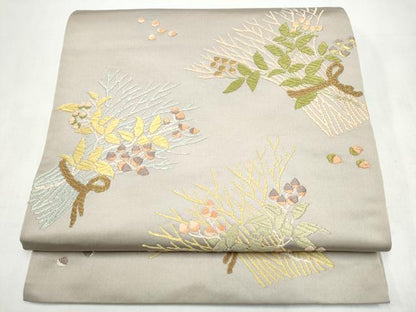 平和屋着物●九寸開き名古屋帯　唐織　草木染　枝葉文　正絹　逸品　CABK5617hy