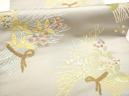 平和屋着物●九寸開き名古屋帯　唐織　草木染　枝葉文　正絹　逸品　CABK5617hy