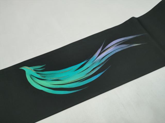 平和屋着物●塩瀬　九寸名古屋帯　魚　黒地　正絹　逸品　CABK5618hy