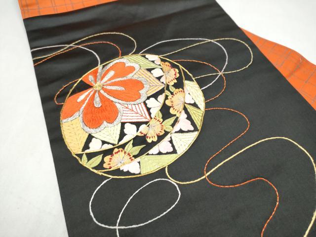 平和屋着物●九寸名古屋帯　総刺繍　駒刺繍　花毬文　金銀糸　正絹　逸品　CABK5619hy