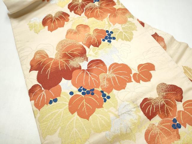 平和屋着物●九寸名古屋帯　葡萄蔦の葉文　金銀糸　正絹　逸品　CABK5620hy