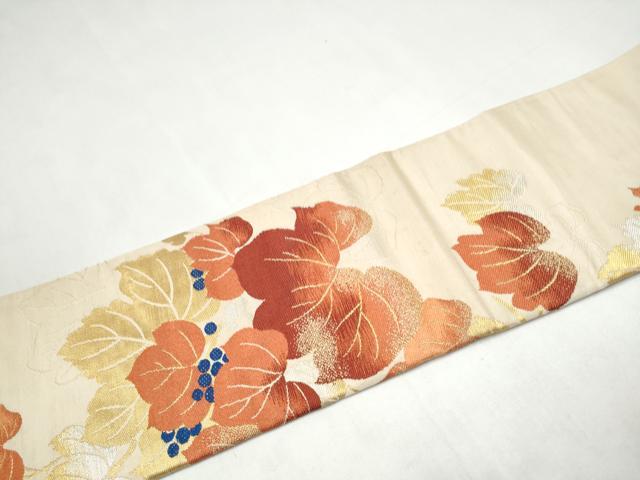 平和屋着物●九寸名古屋帯　葡萄蔦の葉文　金銀糸　正絹　逸品　CABK5620hy