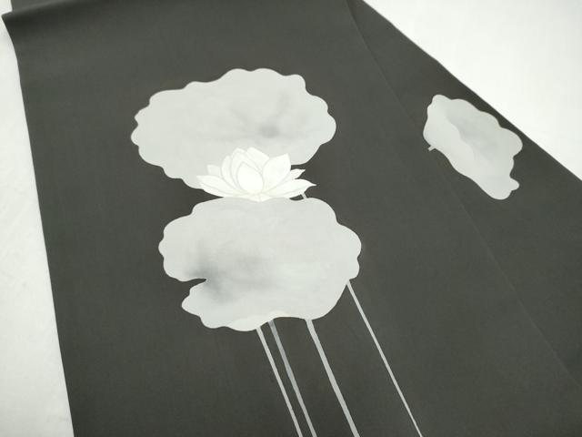平和屋着物●塩瀬　九寸名古屋帯　ろうけつ染　舞花文　黒地　正絹　逸品　CABK5622hy