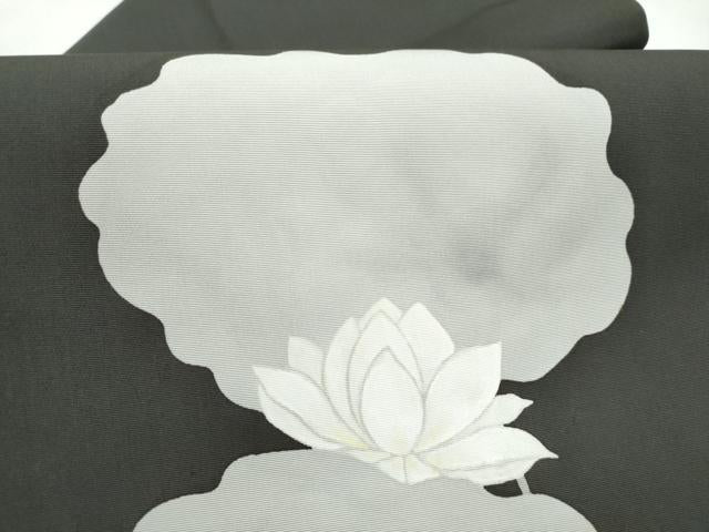 平和屋着物●塩瀬　九寸名古屋帯　ろうけつ染　舞花文　黒地　正絹　逸品　CABK5622hy