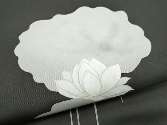 平和屋着物●塩瀬　九寸名古屋帯　ろうけつ染　舞花文　黒地　正絹　逸品　CABK5622hy