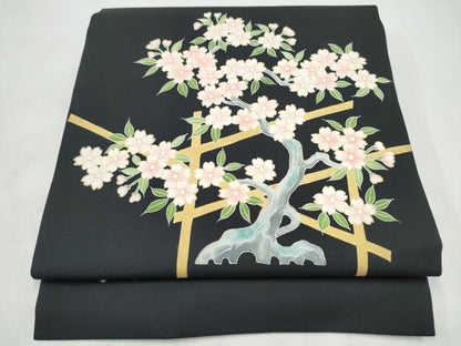 平和屋着物●塩瀬　九寸名古屋帯　枝桜文　金彩　正絹　逸品　CABK5623hy