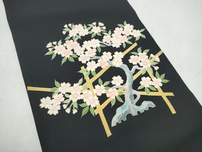 平和屋着物●塩瀬　九寸名古屋帯　枝桜文　金彩　正絹　逸品　CABK5623hy